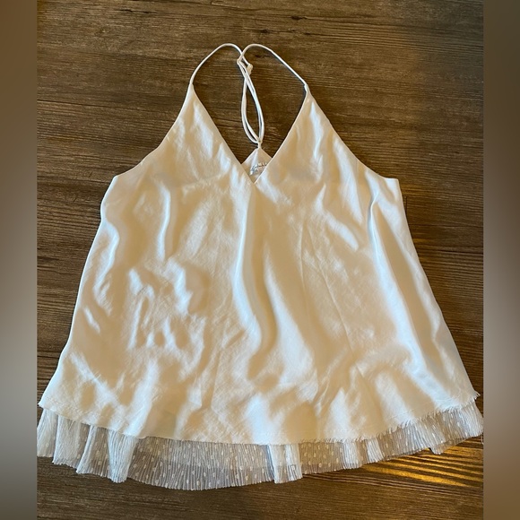 Free people Tulle satin camisole White dot layered adjustable strap Sz Small - Picture 5 of 7